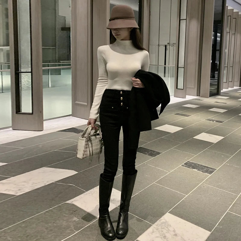 New White Skinny Jeans Woman High Waist Casual Stretch Jeans Vintage Sexy Femme Ankle Length Pencil Pants Denim Jeans