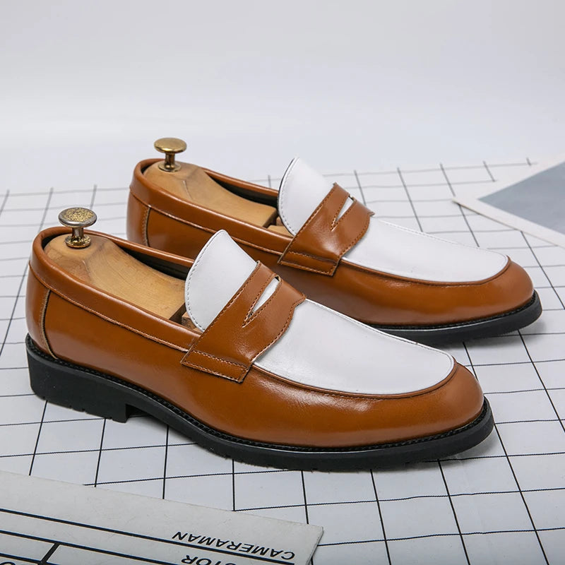 Italian Luxury Brand Loafers Men's Black and White Color Leather Shoes Slip-on Fashion Soft-soled Casual Shoes Wedding Moccasin