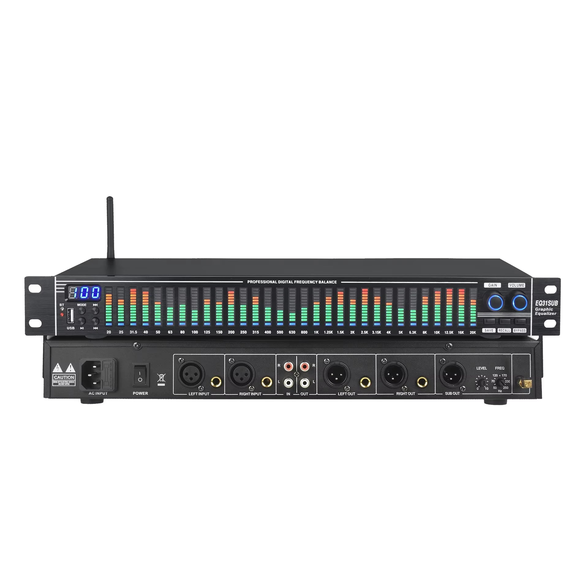 EQ31SUB 31-Stage Digital Equalizer Professional Audio Tuner for Stage Performance Noise Reduction Professional audio stage equip