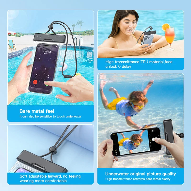 Clear Window Waterproof Phone Pouch - Touchscreen Case for Underwater Photos, Swimming, Rafting (iPhone, Huawei, Xiaomi, Android