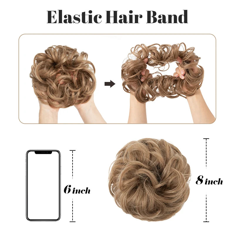 Synthetic Messy Updo Chignon Premium Big Curly Elastic Hair Scrunchies Hairpieces Donut Updo Blonde Brown Hair Pieces For Women