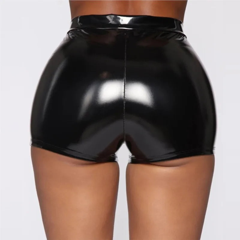 Women's High Waist Faux Leather Shorts - Dance & Festival Fashion Bottoms