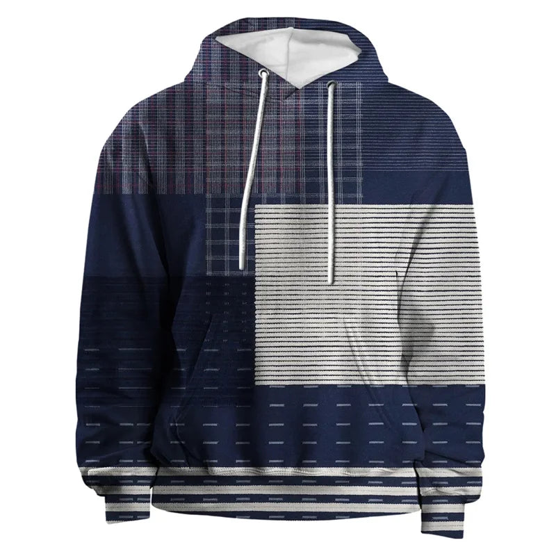Vintage Hoodies For Men 3d Plaid Print Colorful Hoodie Sweatshirts Long Sleeve Pullovers Street Mens Clothes Casual Unisex Tops