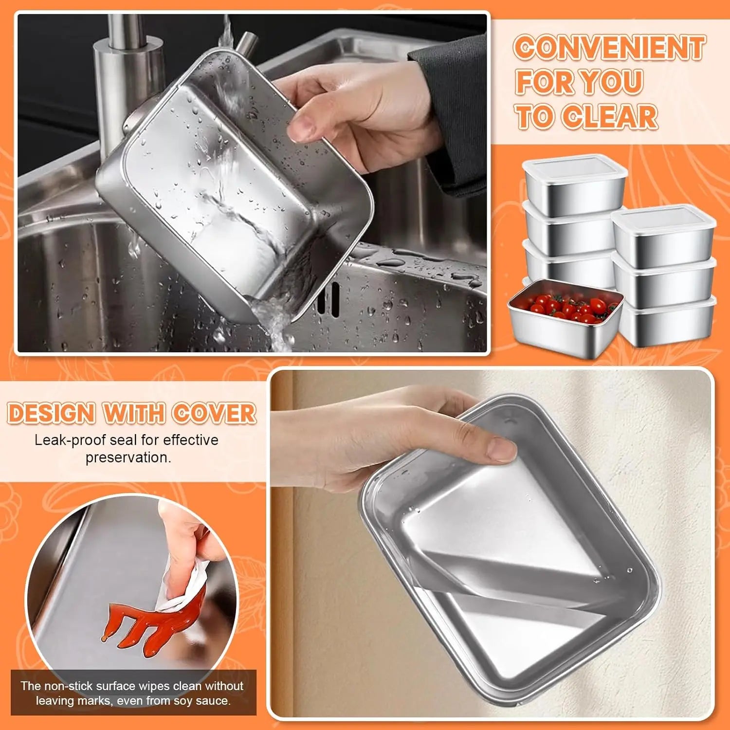 Stainless Steel Food Storage Container with Lid - Airtight Fresh-Keep Box for Fridge | Small Thickened Kitchen Organizer