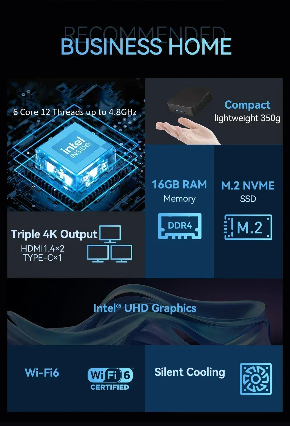 NEW Intel Core i9-8950HK Portable Mini PC Computer Windows 11 16GB 1/2TB SSD Gaming Computer WiFi 6 USB office Mini Desktop