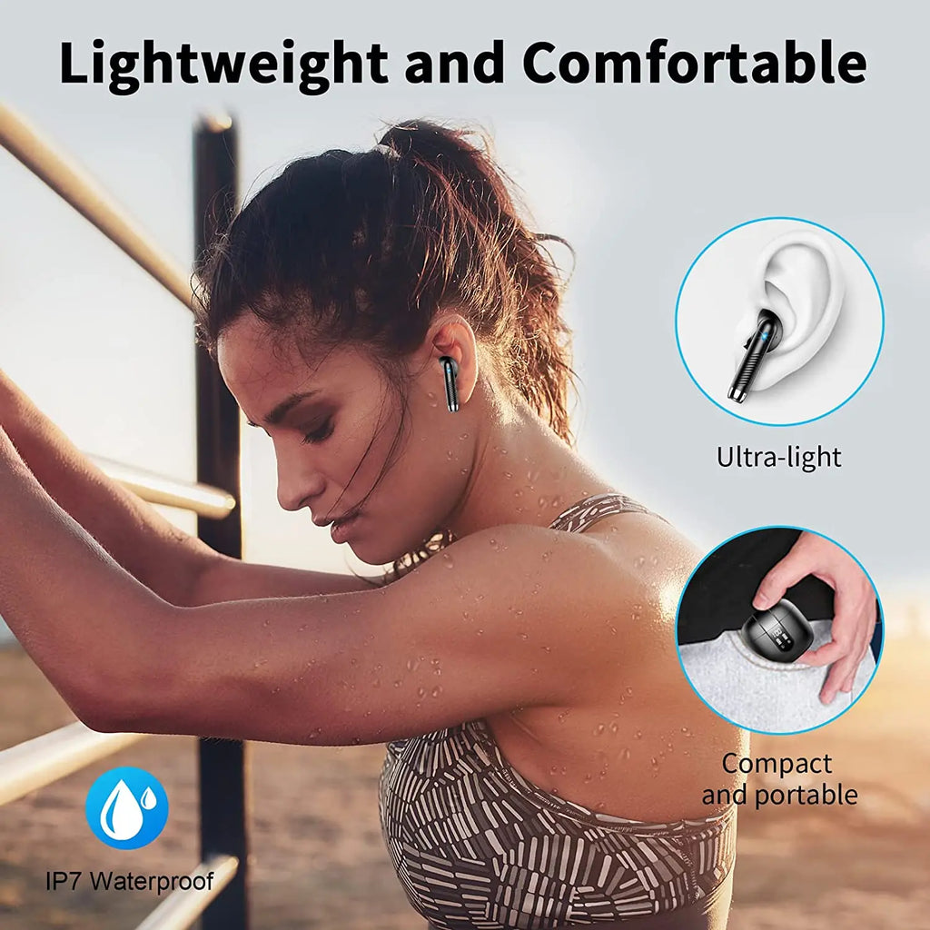 HE050A Wireless Earbuds, Bluetooth 5.3, 4 ENC Noise Canceling Mic, 40H LED Display Charging Case, IP7 Waterproof in-Ear Earbuds.
