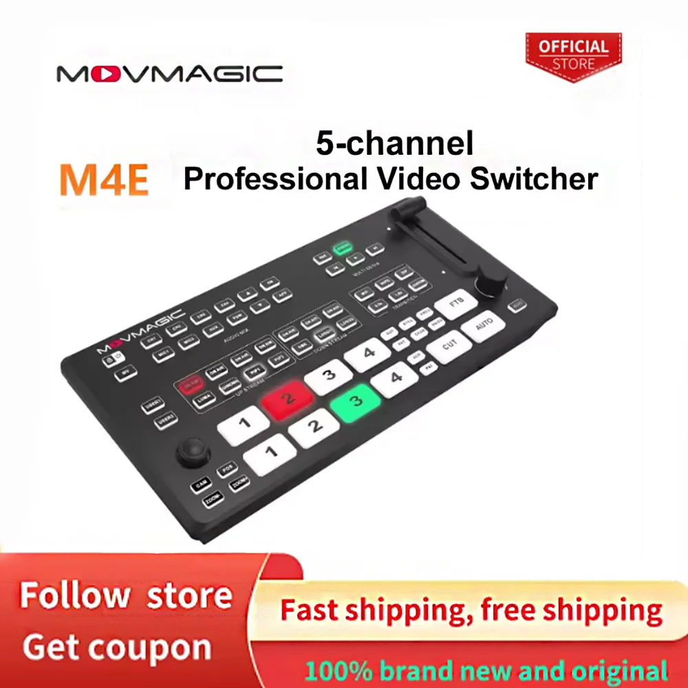 MOVMAGIC M4E 5-channel HDMI-compatible NDI&USB Video Switcher Video Audio Mixer 4K For Live Streaming Recording