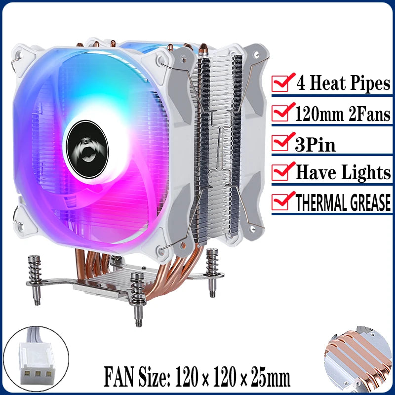 QiuzAim 4 Heat Pipe Efficient Radiator PC Air-Cooled x99 Processor CPU Cooler 120mm Fan install LGA2011 2066 115X 1200 1700 1851