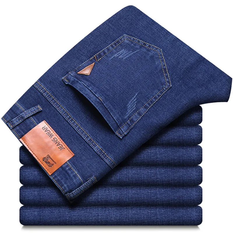 Men Fashion Straight Jeans Mens 2025 New Stretch Slim Fit Pants Comfortable Soft Business Denim Trousers Male Brand Clothing