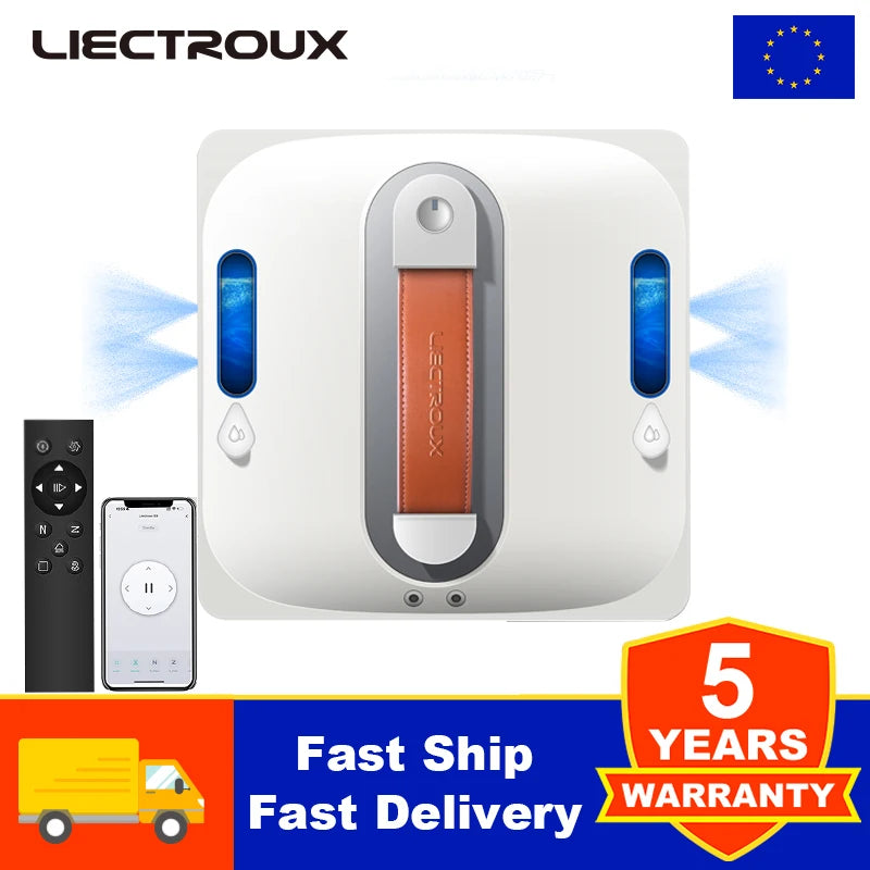 Window Cleaning Robot Liectroux S11, 4-Way Water Spray, Home Glass Floor Wall Tiles Cleaner Robot, Robot Vacuum Cleaner for Windows, Intelligent Navigation, Multiple Safety System, Remote and App Control,Voice Prompts, 8 Micr