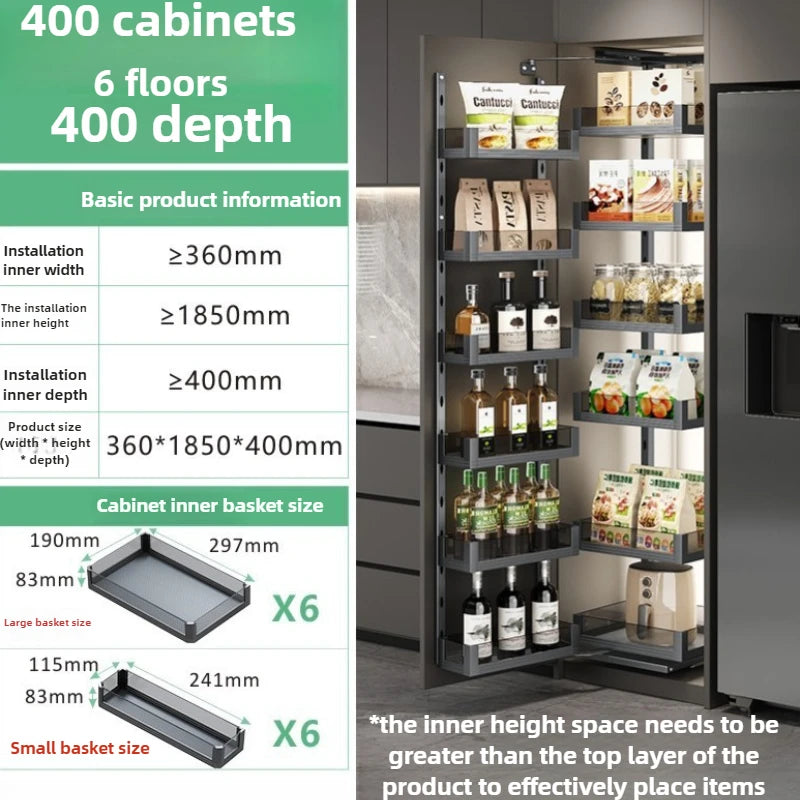 6 Layers Kitchen High Cabinet Storage Rack Snack Cabinet Kitchen Hidden Storage Cabinet Pull Out Basket Organization Furniture