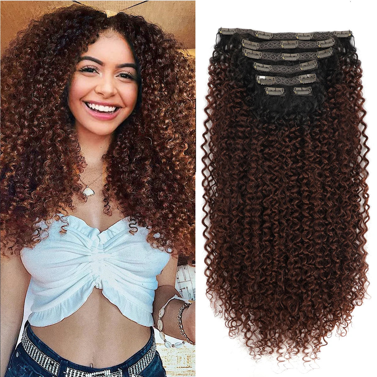 Synthetic Kinky Curly Blonde Hair Extensions Clip Ins for Women Brazilian Remy Hair Extensions 7Pcs with 24 Clips Natural Blonde