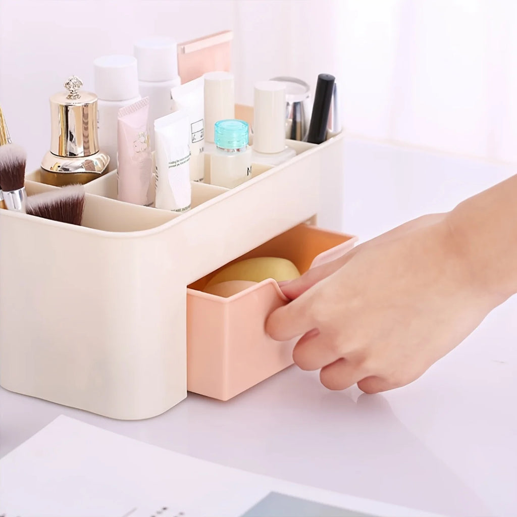 Makeup Organizer with 1 Drawers, Desk Organizer, 6Compartments, Cosmetics Storage Box for nail polish,Lipstick, Brushes, Jewelry