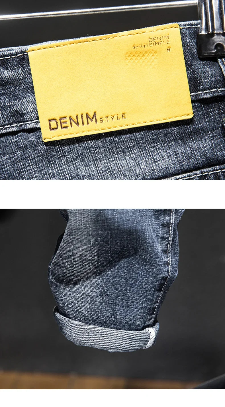 Men's Ripped Jeans Streetwear Personality Trendy Korean Fashion Slim Beggar Holes Denim Pants Stretch Casual Male Trousers