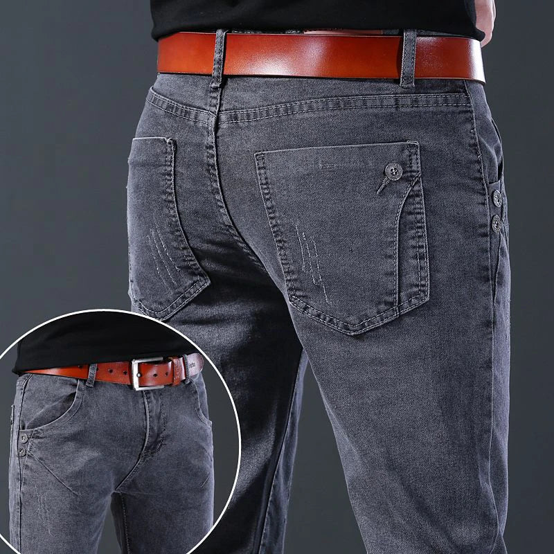 2025 New Men Fashion Comfortable slim fit Jeans Male Loose Straight Smart Casual Denim Pants Elasticity look taller Trousers