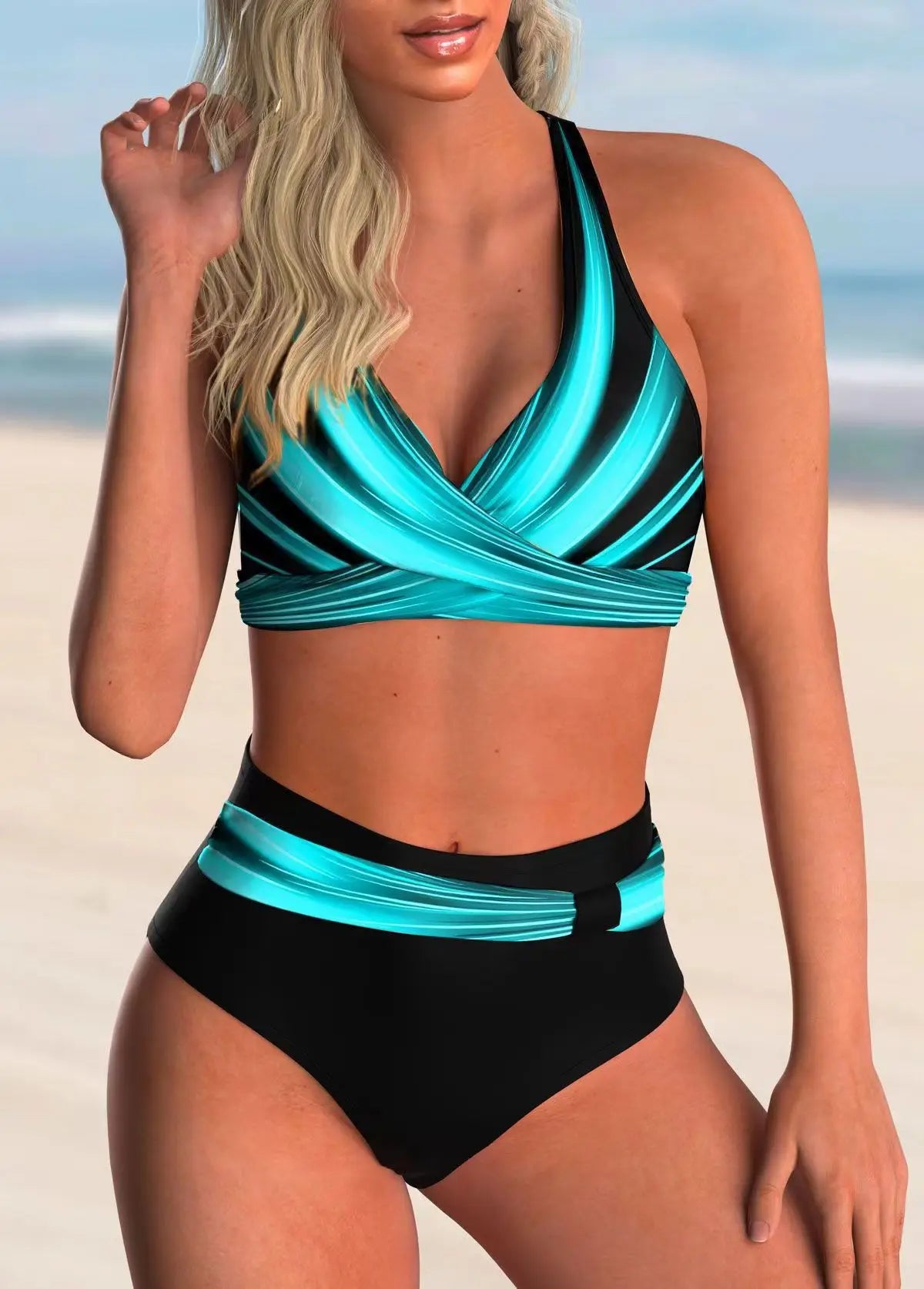 High Waisted Bikini Set for Women Two Piece Swimsuit Tummy Control Ruffle Top & Shorts Swimwear Beach Vacation Bathing Suit