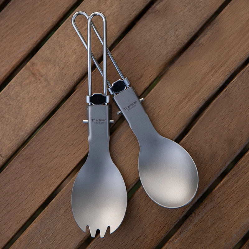 Tiartisan Titanium Foldable Cutlery Portable Outdoor Camping Tableware Hiking Folding Fork Spoon Knife