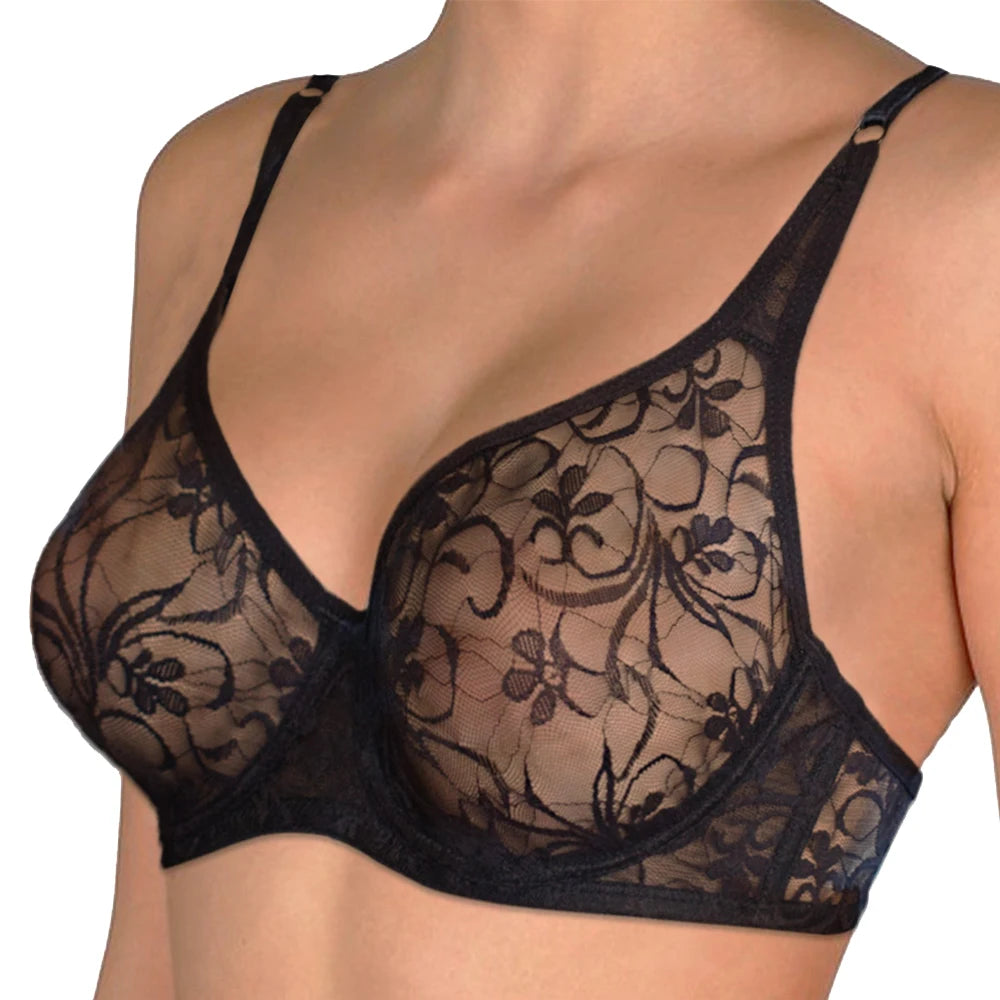 Bra For Womens Underwear Lace Bra Underwire BH Hollow Out Embroidery Perspective Sexy Lingerie Tops Plus Size Brassiere