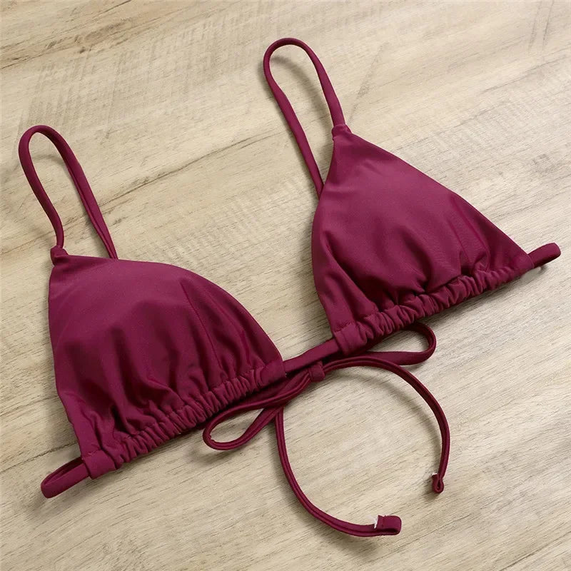 Women's Sexy 3-Piece Bikini Set - Push Up Bandage Triangle Swimsuit in Blue & Purple, Brazilian Beachwear