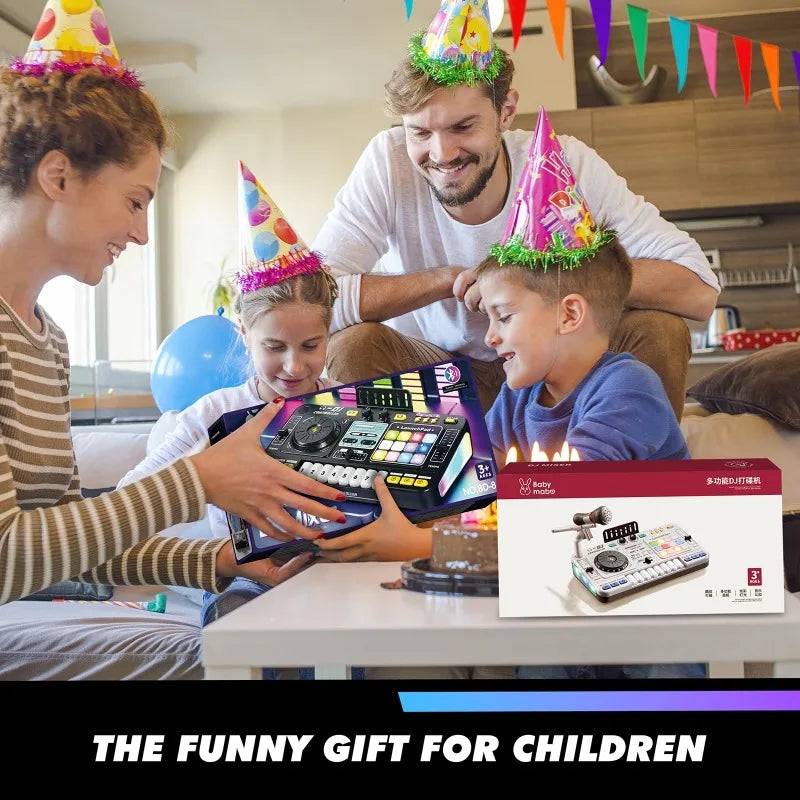 Kid DJ Mixer with Microphone Multifunctional Electronic Piano Keyboard Bluetooth DJ Turntable Controller Kid Musical Instrument