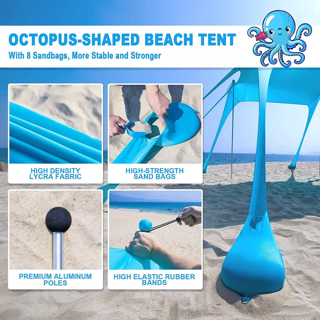 Family Ultralight Beach Awning, Sun Shade Tent with Sandbag, UPF50 + UV Portable Canopy, 2.1m * 1.6m