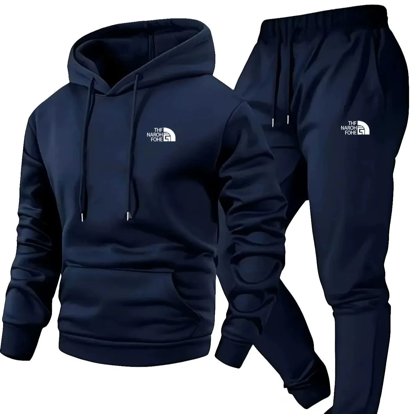 Men's Autumn/Winter Printed Casual Two-Piece Set: Hooded Sweatshirt and Pocketed Trousers, Regular Fit Outdoor Sportswear