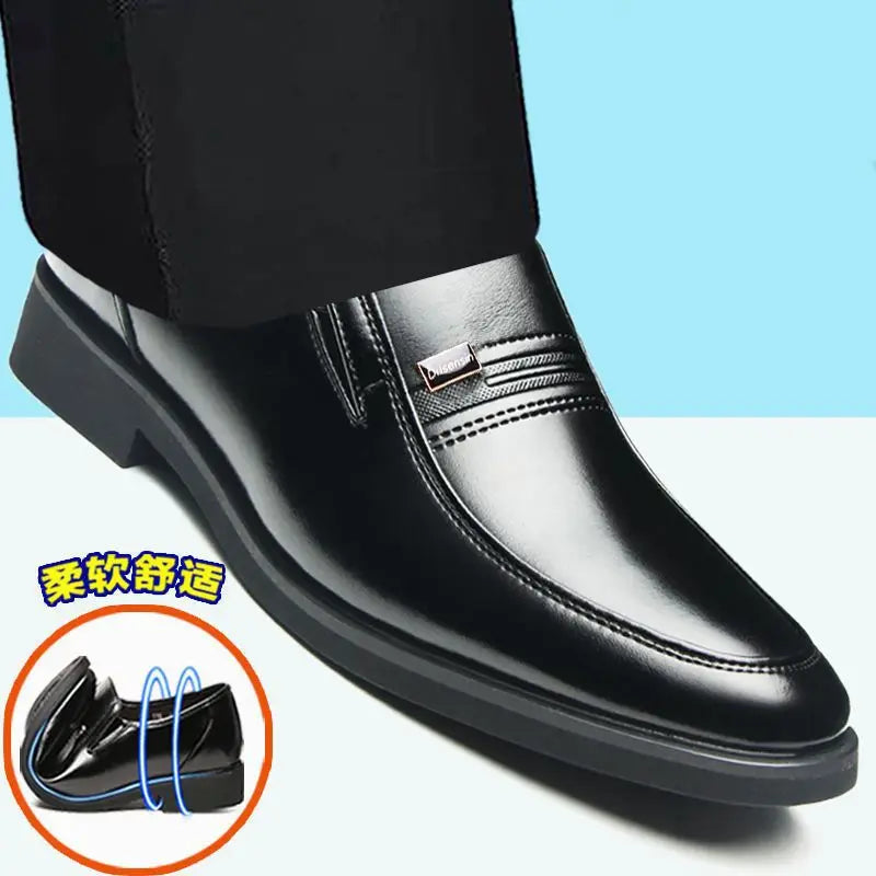 Casual Dad Shoes Soft Bottom Men's Wedding Shoes round Toe Low Heel Breathable Anti-Slip Rubber Outsole Leather Upper