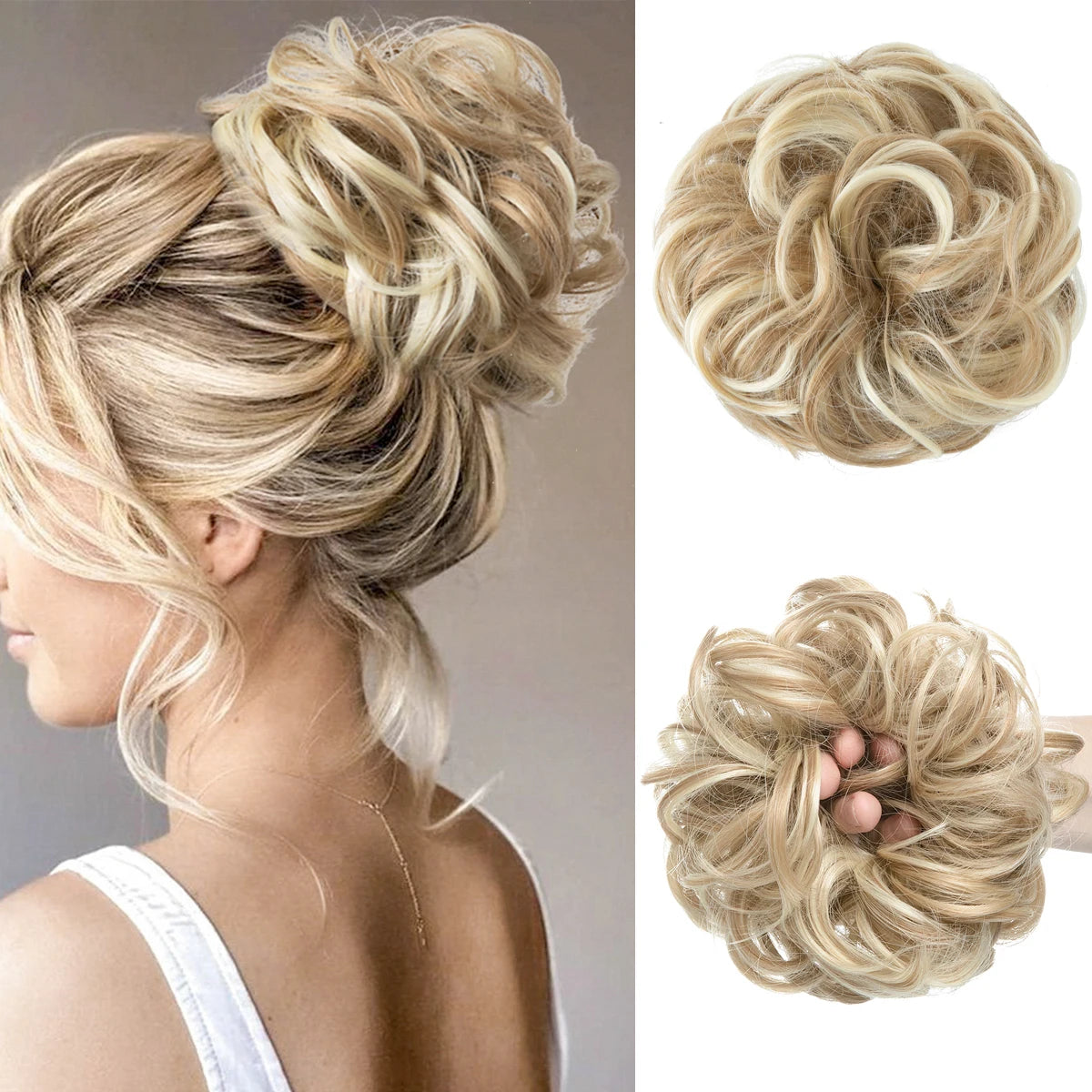 Synthetic Messy Updo Chignon Premium Big Curly Elastic Hair Scrunchies Hairpieces Donut Updo Blonde Brown Hair Pieces For Women