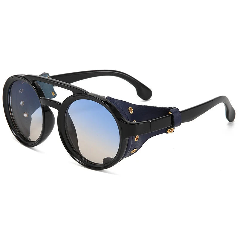 Retro Steampunk Sunglasses Men Women UV400 Round Punk Sun Glasses Vintage Goggles Leather Shades Outdoors Sports Eyewear