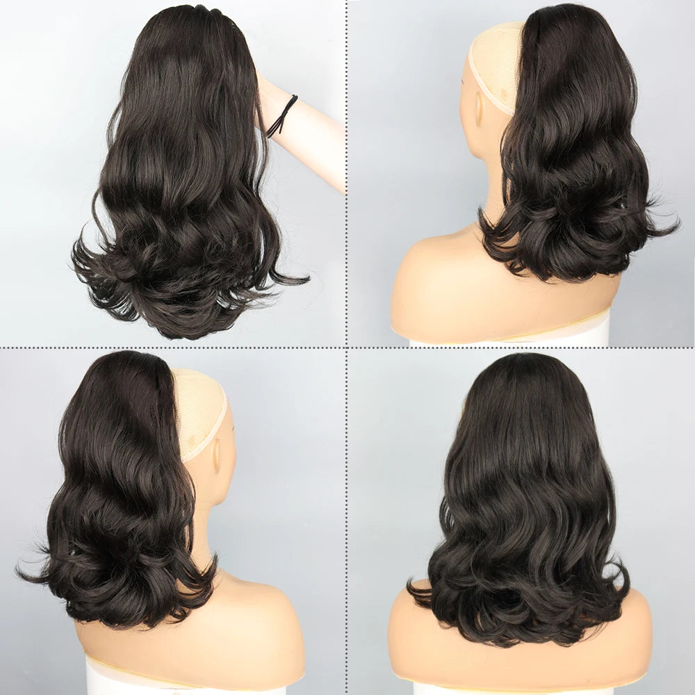 NICESY Synthetic Tail Warping 18" Kinky Drawstring Curly Ponytail Hairpiece With 2 Clips Hair Extension Black For Women