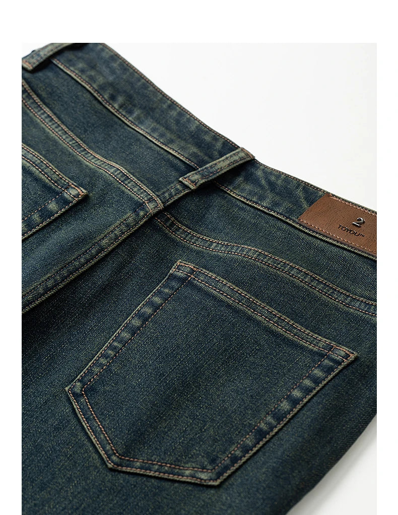 TOYOUTH Women Stretch Jeans 2025 Winter New Slightly Flared Mid-low Waist Slim Fitting Slimming Warm Fleece-lined Long Pants