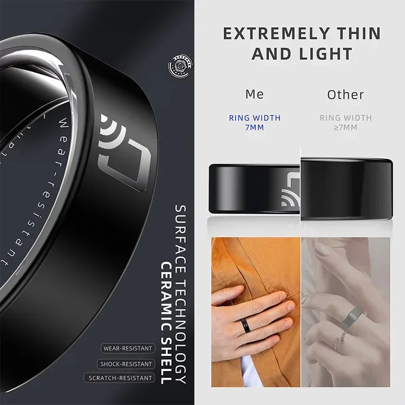 R20 NFC Access Control Smart Ring Ceramic Sheel 7mm Ultra Thin Ring Fitness Tracker IP68 Waterproof Health Monitor Finger Ring