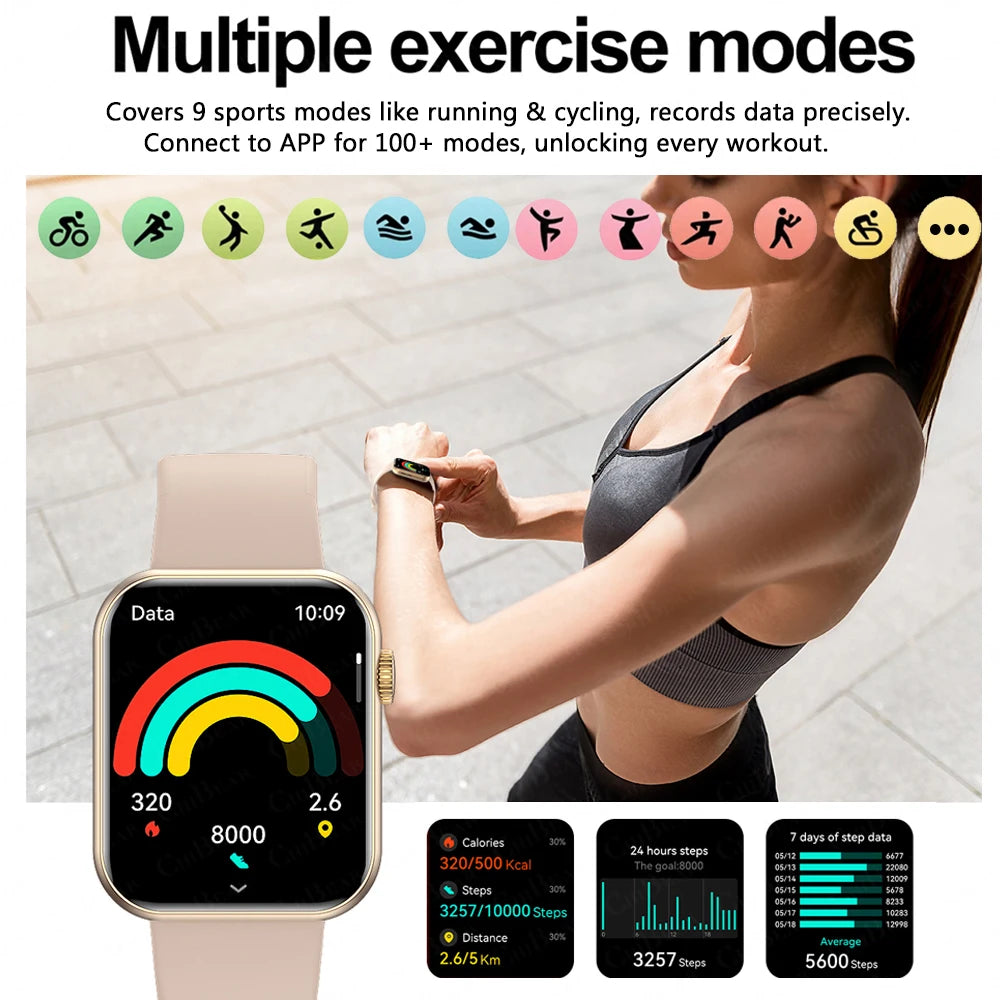 2025 New Smart Watch Full Touch Screen Bluetooth Call AI Voice Heart Rate Waterproof Watches Sports Bracelet Smartwatch Women