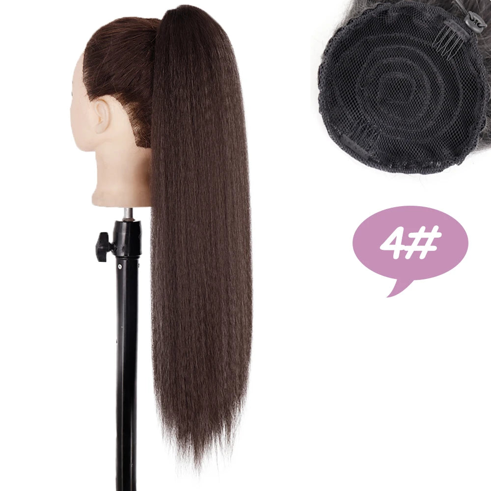 NICESY Synthetic Tail Warping 18" Kinky Drawstring Curly Ponytail Hairpiece With 2 Clips Hair Extension Black For Women