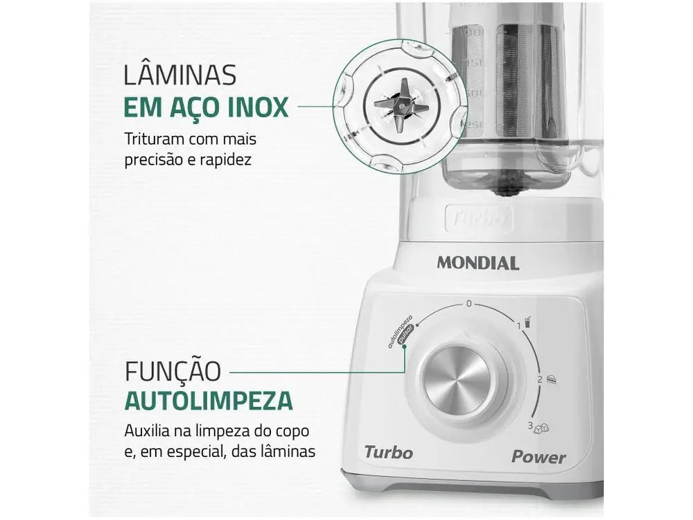 L-99-WG Mondial Turbo Power Blender with Filter 3 Speeds 500W White and Grey-220V