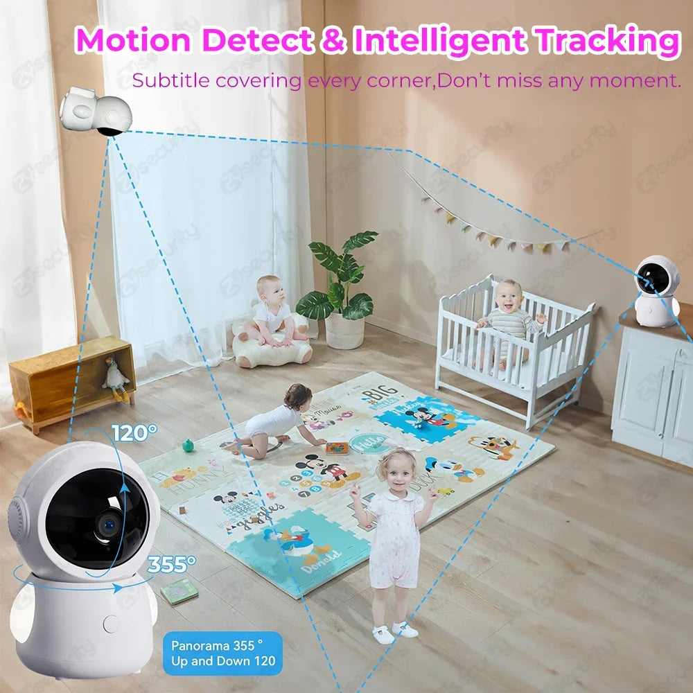 2K 3MP WiFi Baby Monitor with Two Camera Split-Screen Baby Phone via APP Control & 4.3" IPS Screen Auto Tracking PTZ Baby Camera