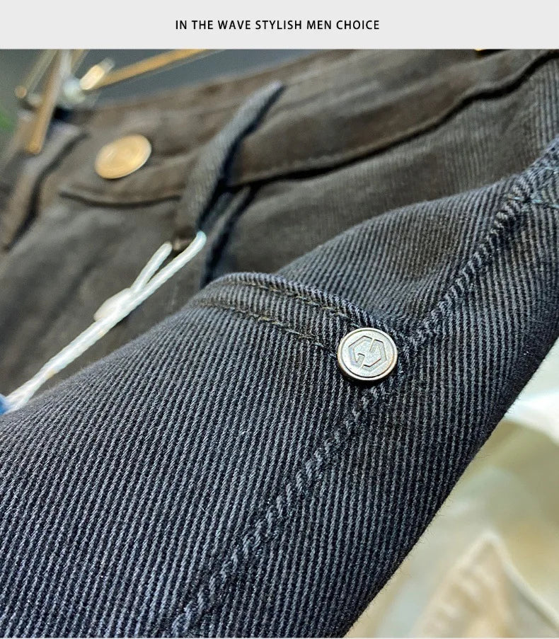 Men's Black Jeans Slim-Fitting Small Straight 2024 New Fall Men's Clothing High-End Denim Casual Long Skinny Pants
