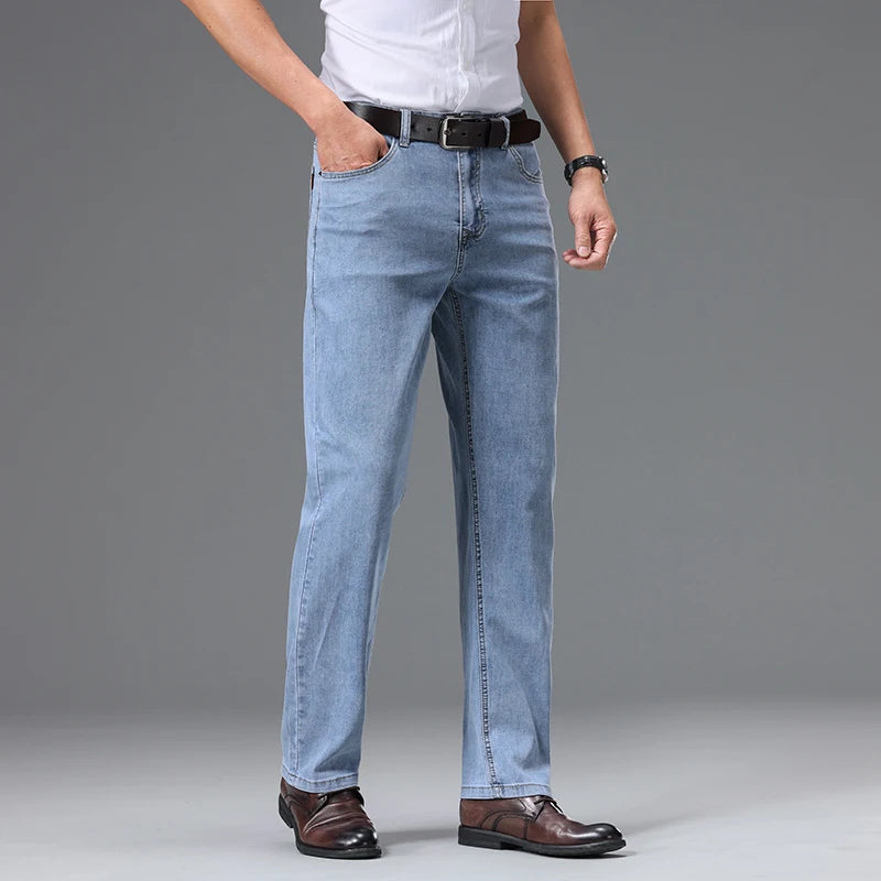 Men's Fashionable Jeans All-Season Cotton Blend Straight-Leg Pants Trendy Minimalist Versatile Casual Style Denim Wear Size29-42