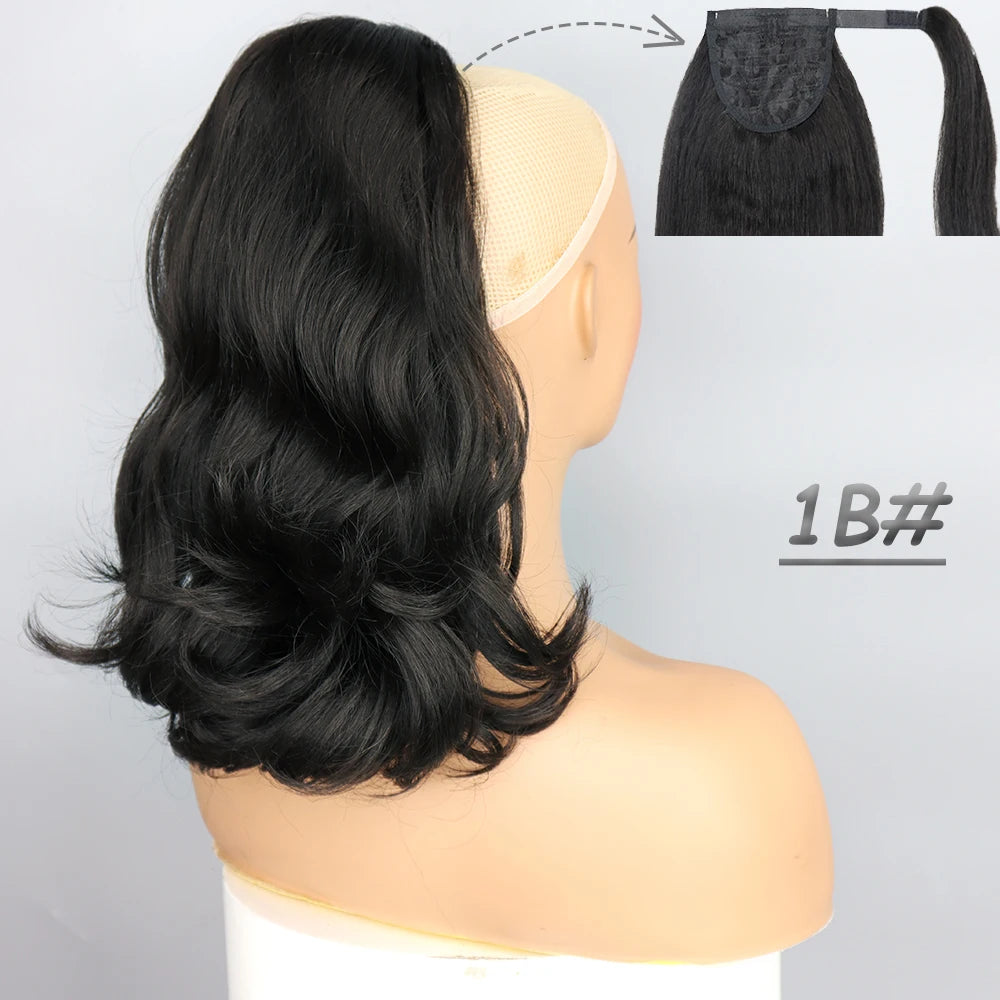 NICESY Synthetic Tail Warping 18" Kinky Drawstring Curly Ponytail Hairpiece With 2 Clips Hair Extension Black For Women