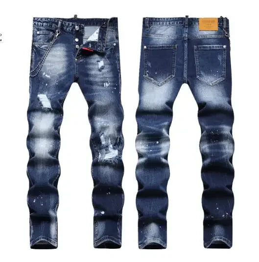 Men Ripped Skinny Denim Jeans Blue Holes Jeans Italian Style Stretch Denim Pants High Quality Male Slim Fit Denim Trousers  38