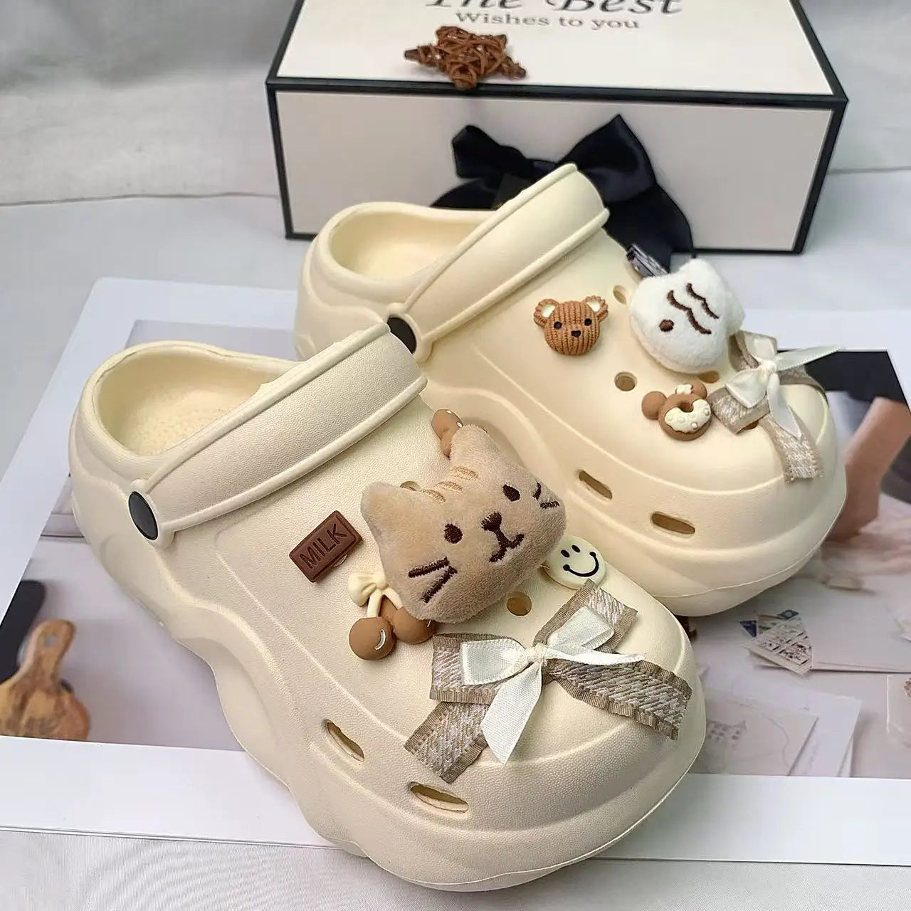 New Style Women's Clogs, Fashionable Cloud-Heel Thick-Soled Sandals for Summer, Made of Lightweight Eva Material, Comfortable Catfish-Patterned Set of Thick-Soled Sandals