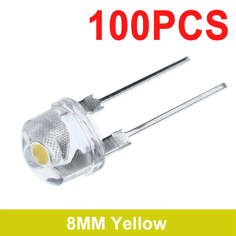 10/100PCS NEW F8 8mm 0.5W 3.0-3.2V Straw hat LED White Super bright LED lamp Wide Angle Transparent LED Lamp Strawhat LED