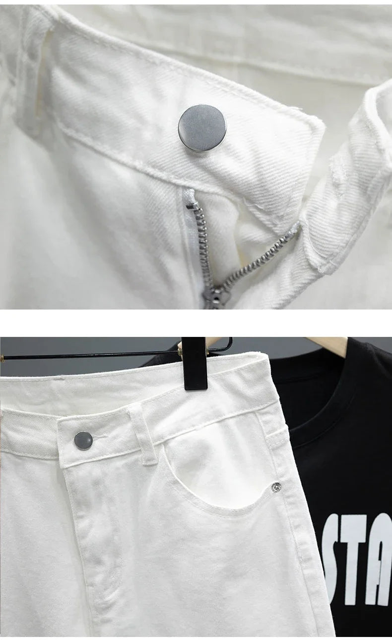 Slim Fit Men's Jeans Spring Summer Thin Cotton Soft Elastic Trendy Ankle Length Pants Straight Korean Simple Denim Trousers