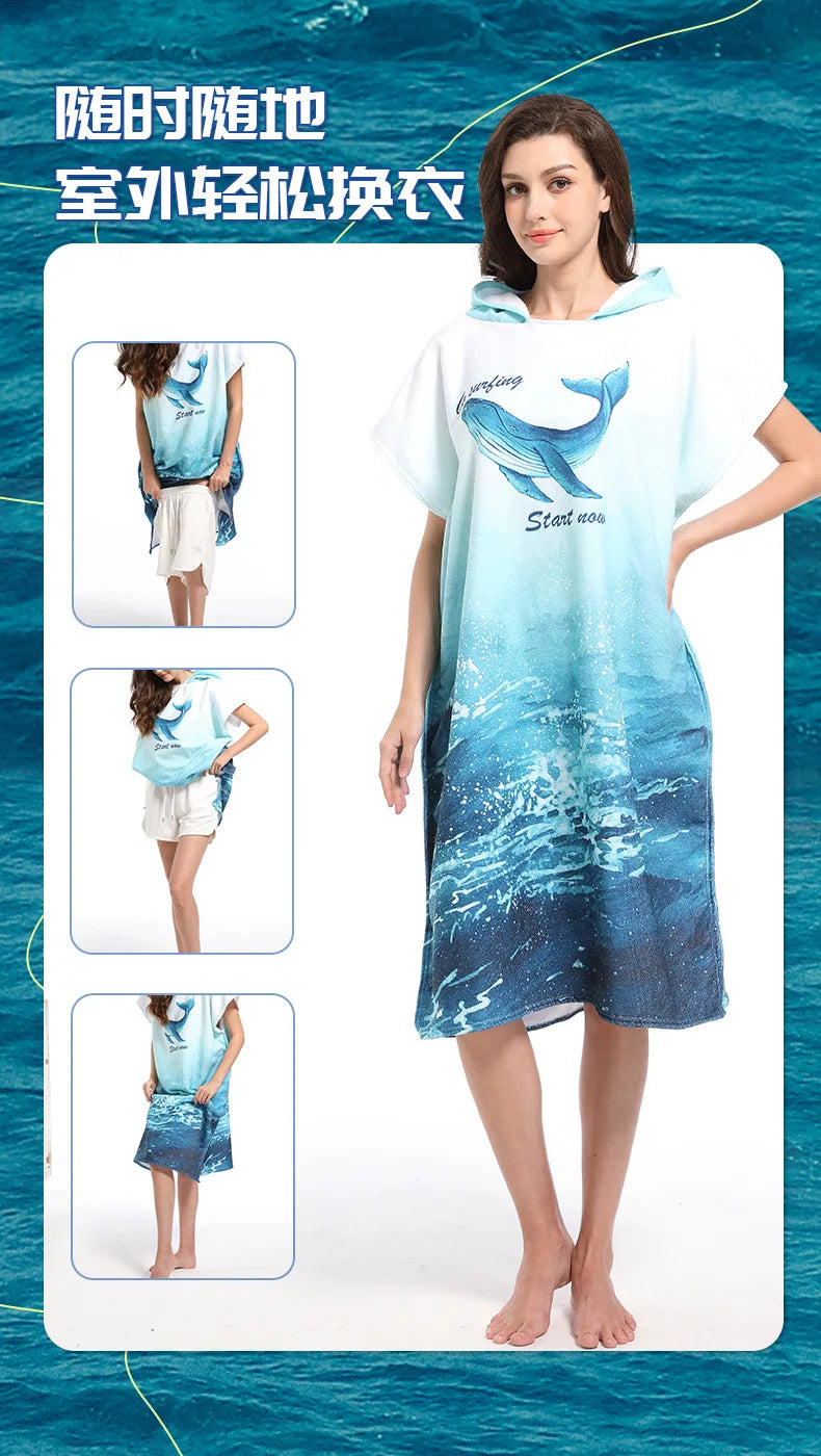 Microfiber Hooded Towel Men Women for Swimming Beach Travel Quick Dry Changing Robe Cape Bath Towel Bathrobe Surf Poncho