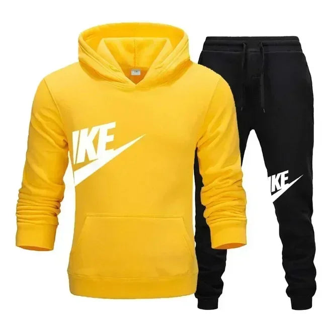 A new autumn and winter men's casual sportswear set of 2-piece hooded sweatshirt and long pants for outdoor fashionable jogging