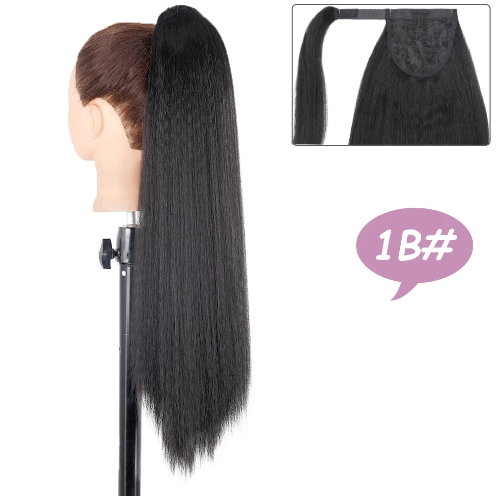 NICESY Synthetic Tail Warping 18" Kinky Drawstring Curly Ponytail Hairpiece With 2 Clips Hair Extension Black For Women