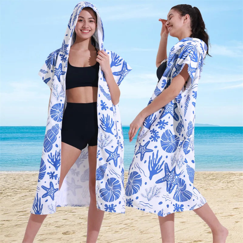 Microfiber Hooded Towel Men Women for Swimming Beach Travel Quick Dry Changing Robe Cape Bath Towel Bathrobe Surf Poncho
