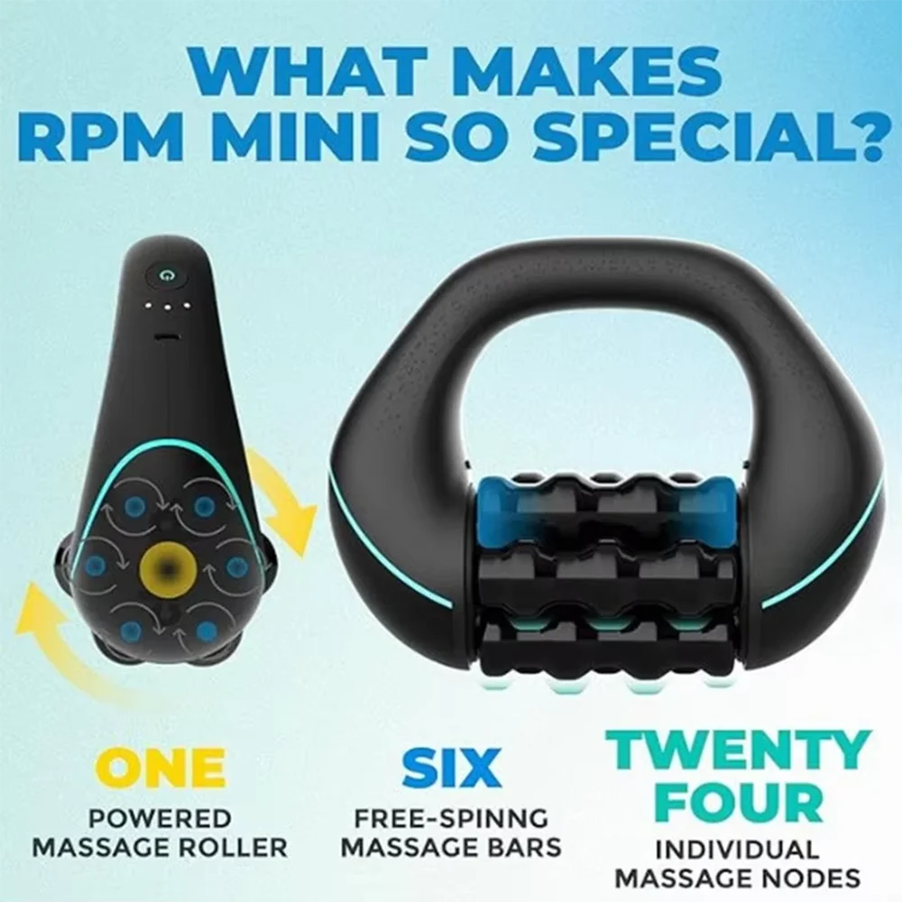 Mini Rolling Percussive Massager Whole Body Fatigue Relief Deep Tissue and Muscle Recovery Rechargeable Powerful 3-Speed Spin