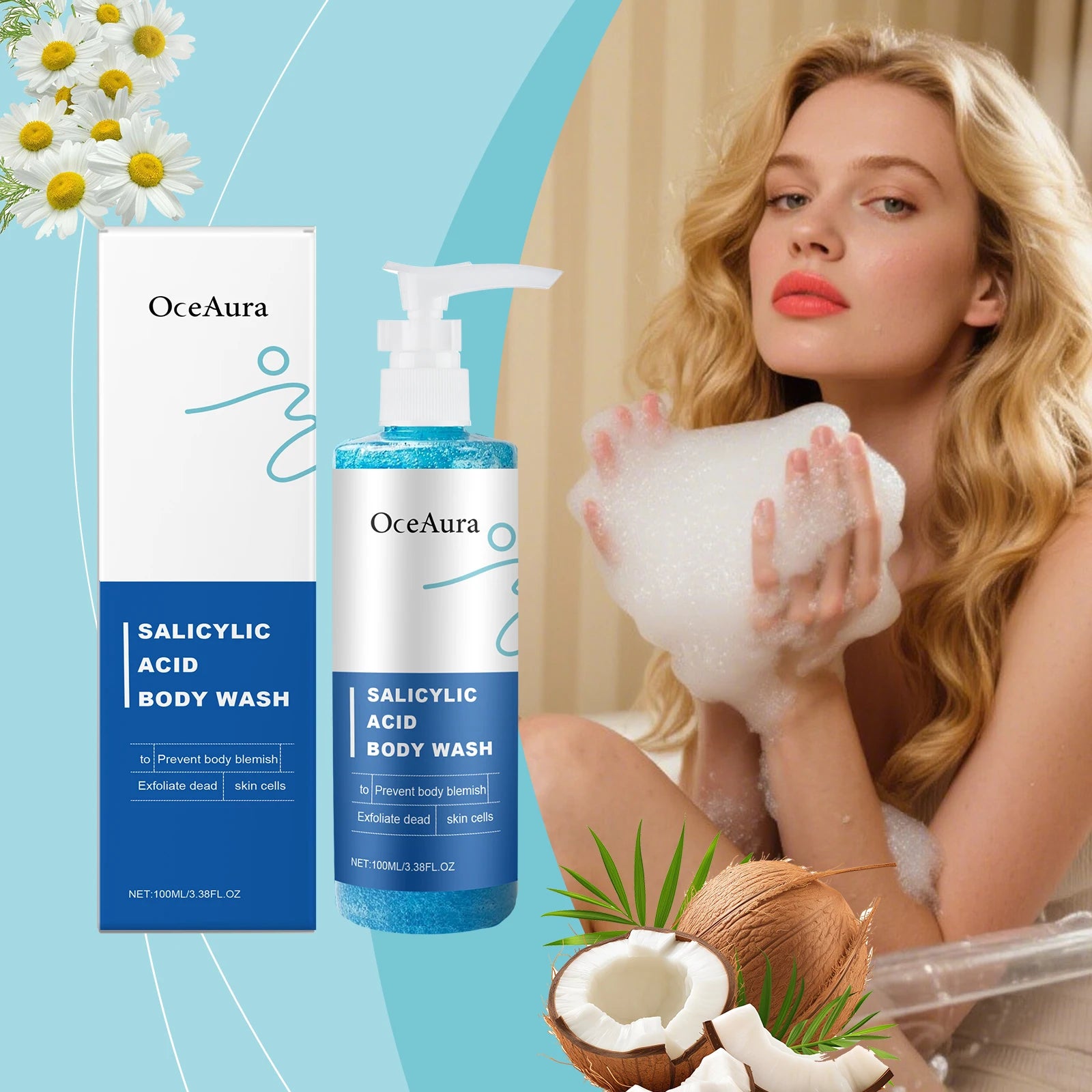 Salicylic Acid Exfoliat Shower Gel Long Moisturizing Smooth Remove Skin Dirt Gentle Foam Body Cleanse Bath Product 100ml Nourish