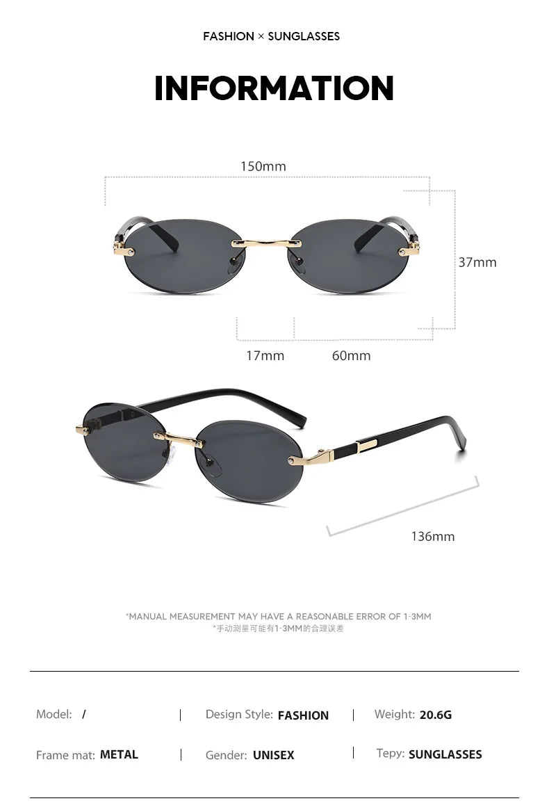 Personalized Oval Frame Sunglasses Women Men Retro Metal High-end Sun Glasses Luxuy Frameless Trimming Traveling UV400 Eyewear